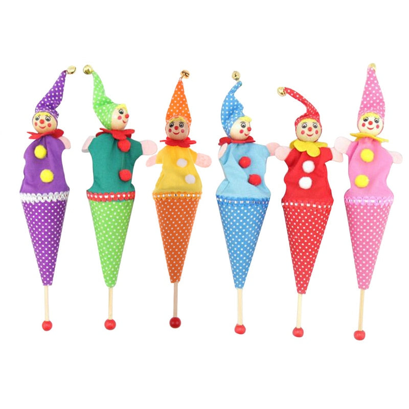 1PC Baby Rattle Toys Retractable Smiling Clown Hide Seek Play Jingle Bell Wooden Educational Toys Newborns Doll Random Color