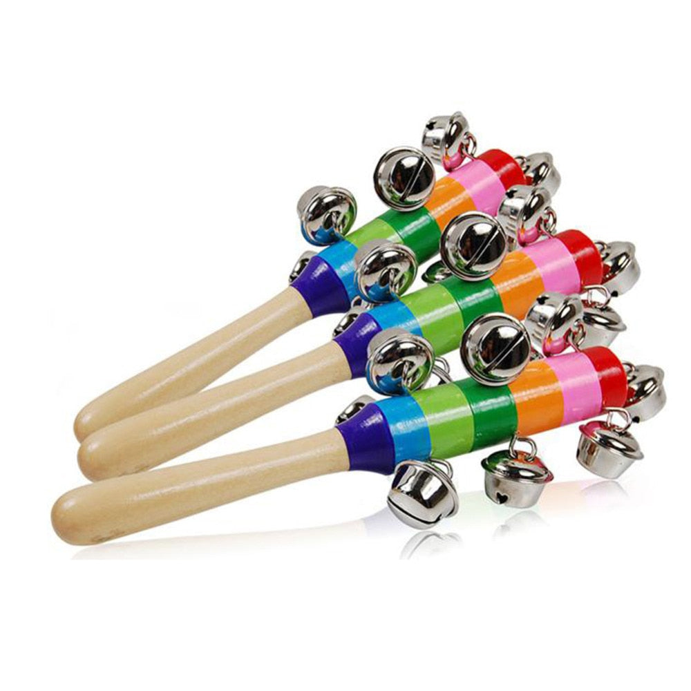 1PC 0-2T Baby Cute Jingle Rattles Toys Rainbow Pram Crib Handle Wooden Bell Stick Shake Toys Newborn Baby Rattle Sound Toys